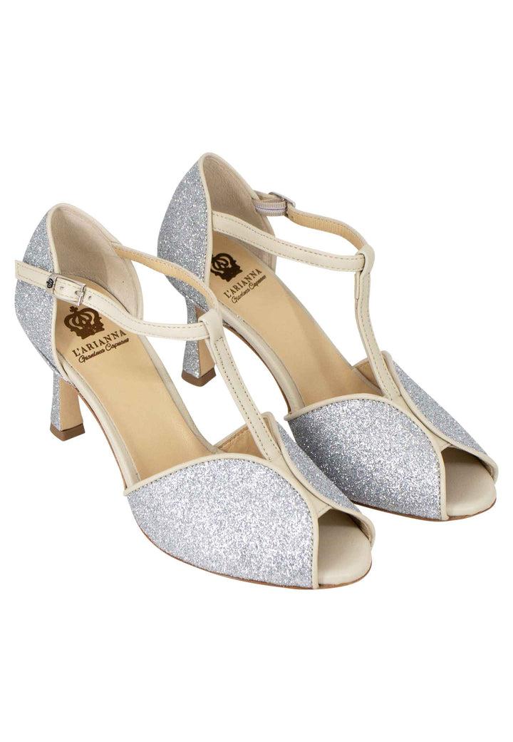 Spatarella Sandali donna in glitter e pelle argento con tacco alto Sconti VIP