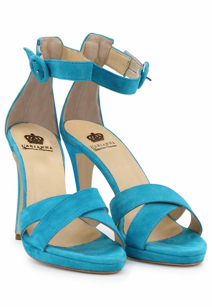 Spatarella Sandali donna in pelle azzurra con tacco alto e cinturino alla caviglia Prezzo basso