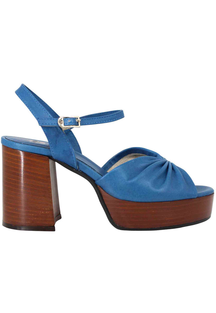 Spatarella Sandali donna in pelle blu con tacco e plateau in cuoio Super Saving Price