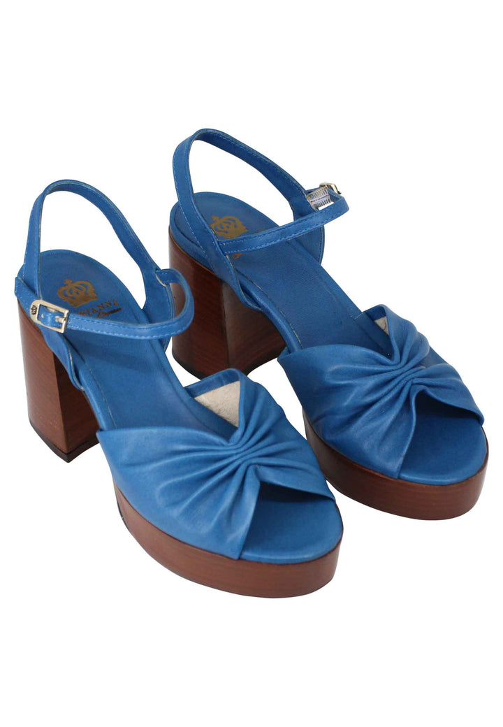 Spatarella Sandali donna in pelle blu con tacco e plateau in cuoio Super Saving Price
