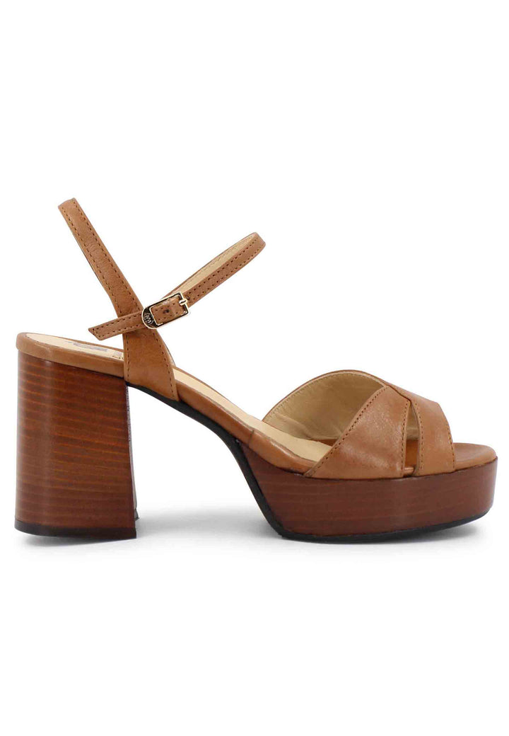 Spatarella Sandali donna in pelle cuoio con cinturino e tacco e plateau in cuoio