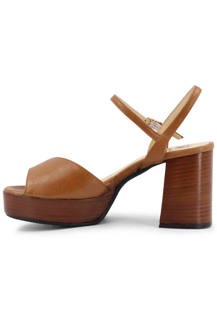 Spatarella Sandali donna in pelle cuoio con cinturino e tacco e plateau in cuoio Offerta settimanale