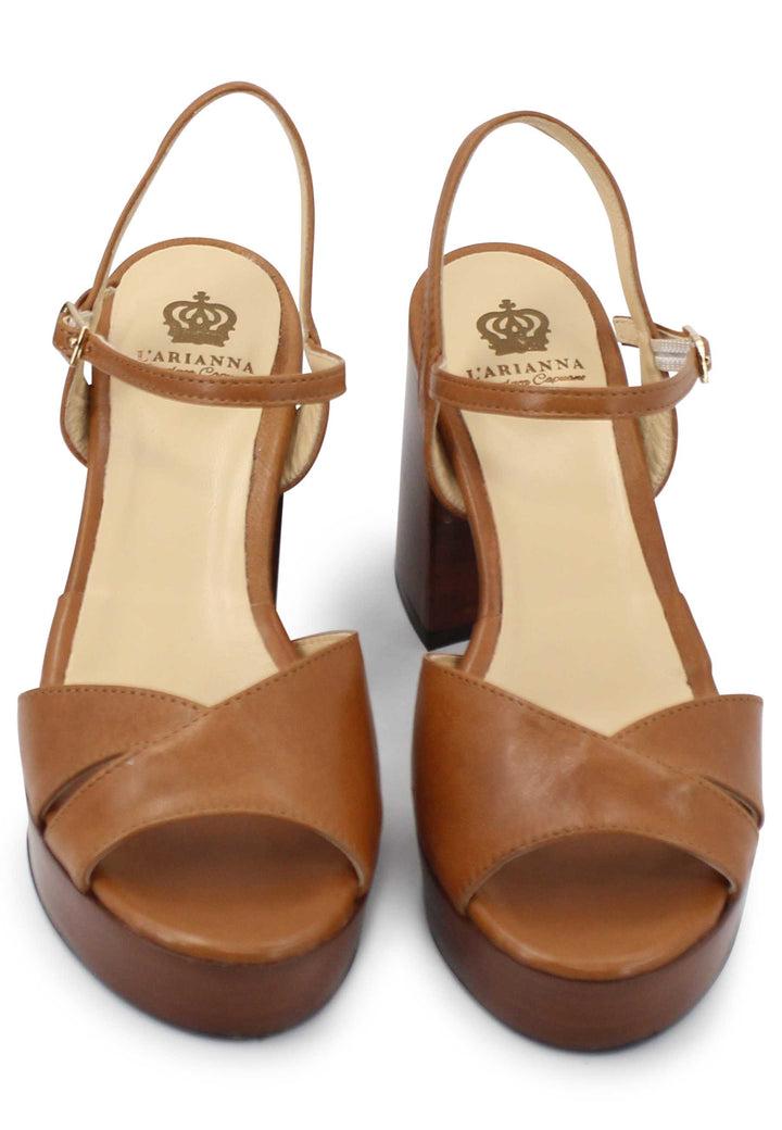 Spatarella Sandali donna in pelle cuoio con cinturino e tacco e plateau in cuoio Offerta settimanale