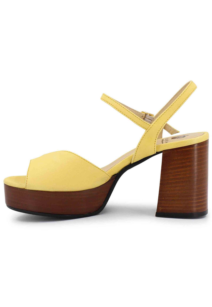 Spatarella Sandali donna in pelle gialla con cinturino e tacco e plateau in cuoio Ritorno libero