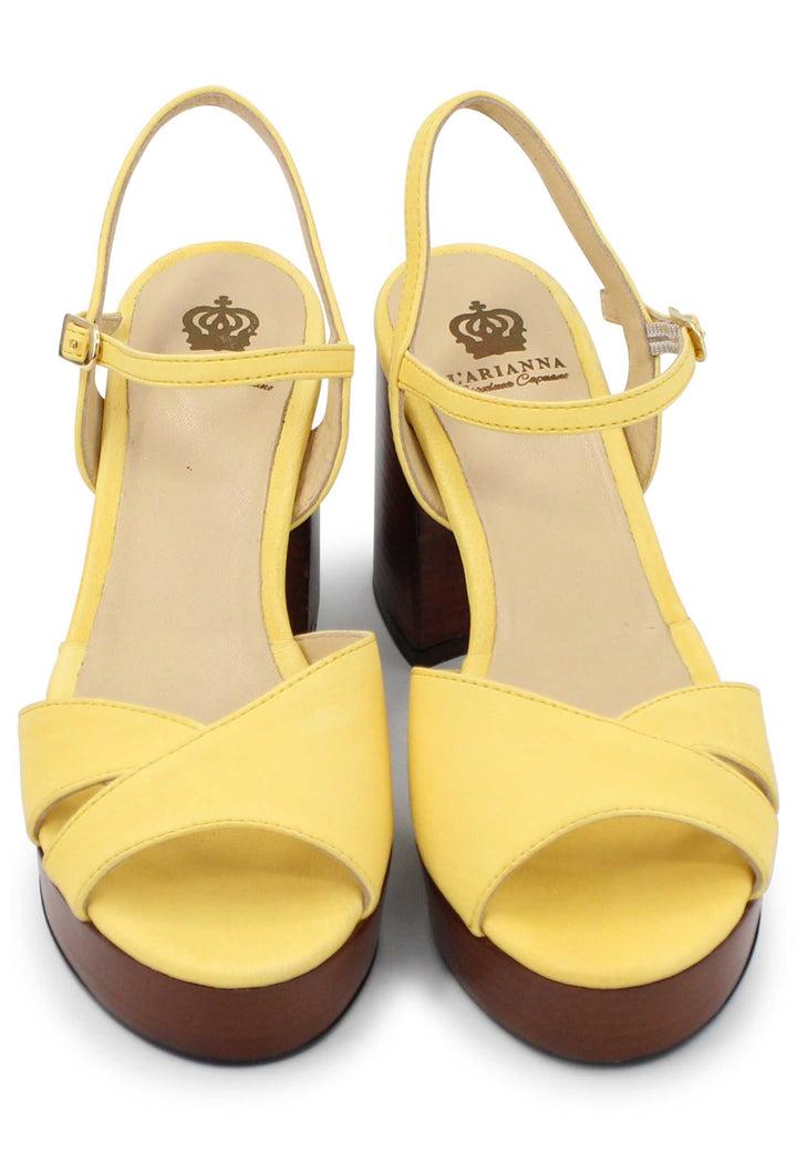 Spatarella Sandali donna in pelle gialla con cinturino e tacco e plateau in cuoio Ritorno libero