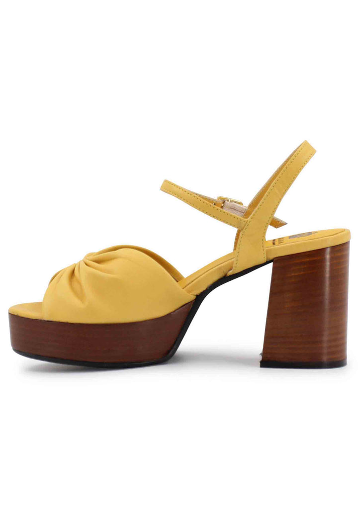 Spatarella Sandali donna in pelle gialla con tacco e plateau in cuoio Rilascio limitato