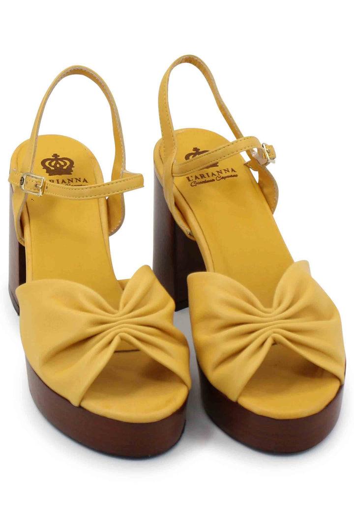 Spatarella Sandali donna in pelle gialla con tacco e plateau in cuoio Rilascio limitato