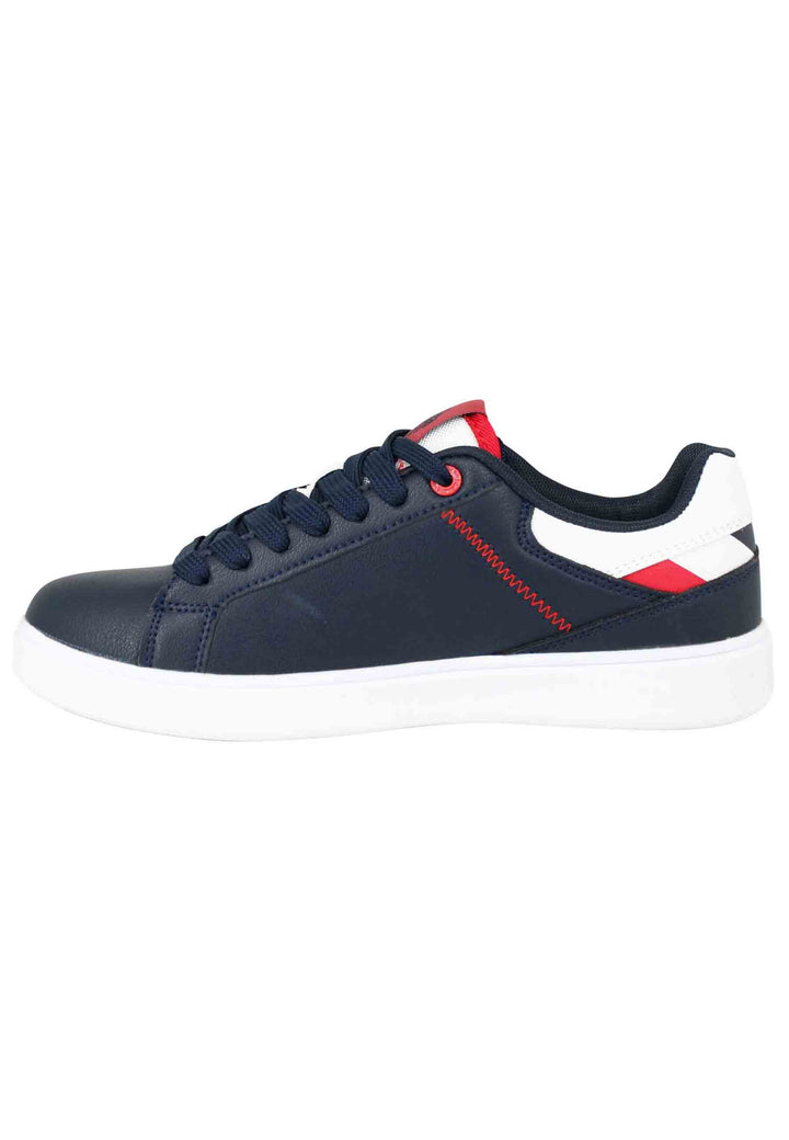 Spatarella Sneakers uomo in ecopelle blu con cuciture in contrasto Sostegno trimestrale