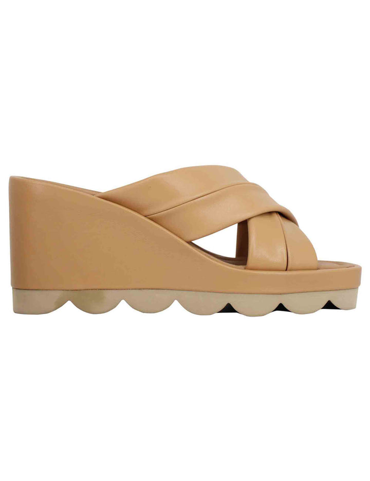 Spatarella Sandali donna in pelle cuoio con zeppa alta e suola in gomma