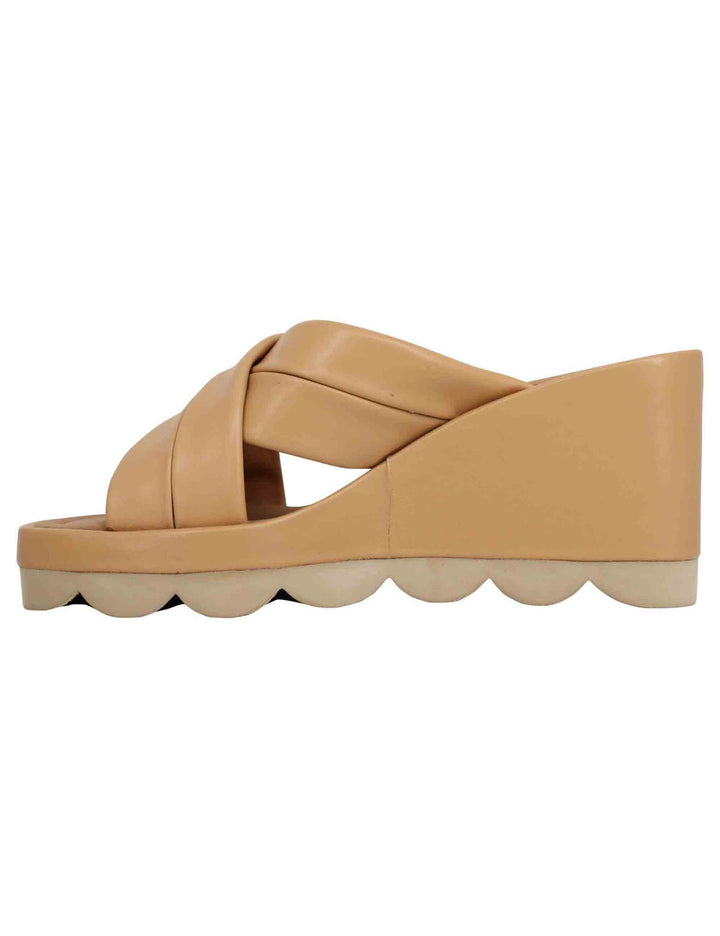 Spatarella Sandali donna in pelle cuoio con zeppa alta e suola in gomma Italy