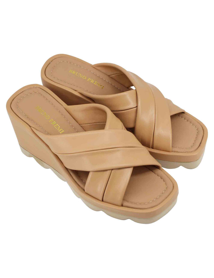 Spatarella Sandali donna in pelle cuoio con zeppa alta e suola in gomma Italy