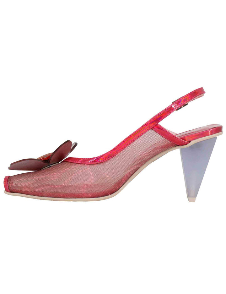 Spatarella Decollete slingback donna in tessuto fuxia laminato con tacco alto In Linea