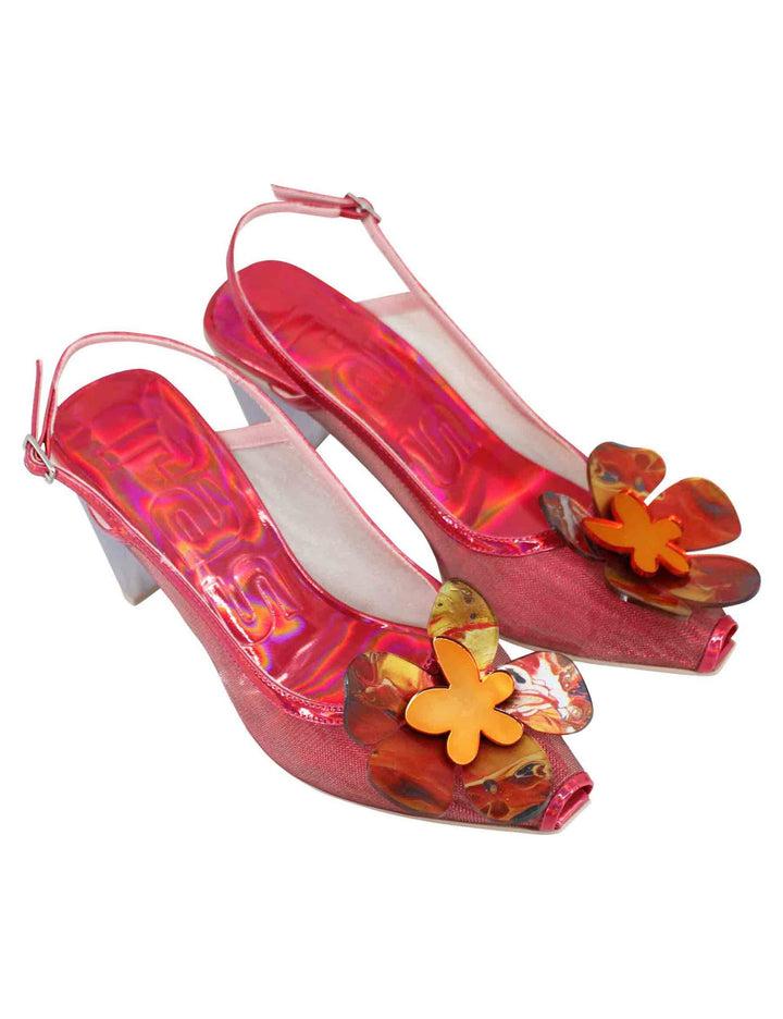 Spatarella Decollete slingback donna in tessuto fuxia laminato con tacco alto In Linea