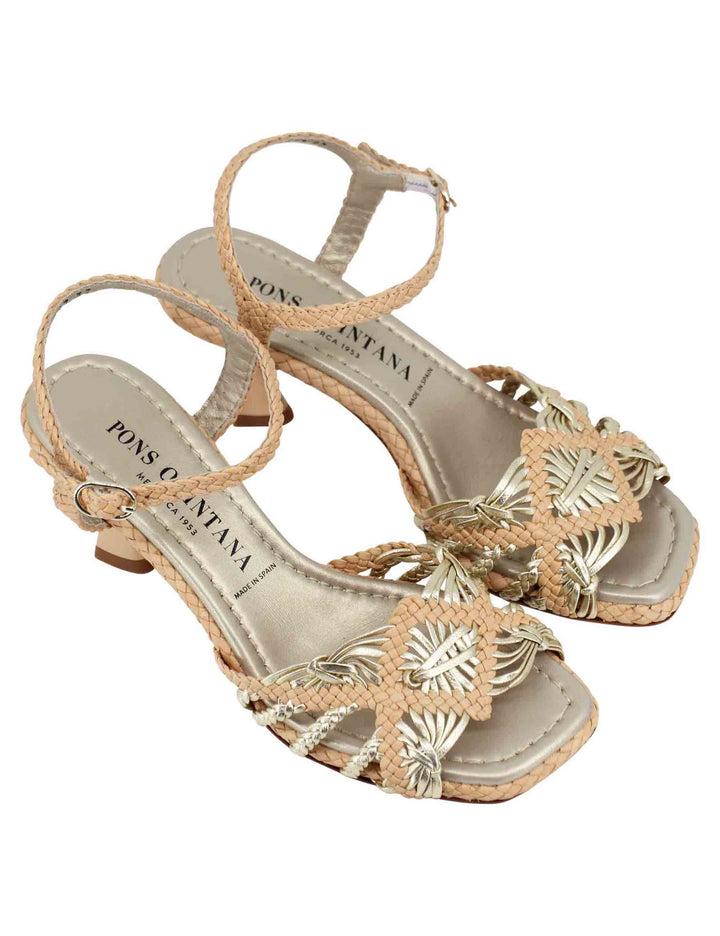 Spatarella Sandali donna in pelle intrecciata beige con cinturino alla caviglia e punta quadra Nuovo