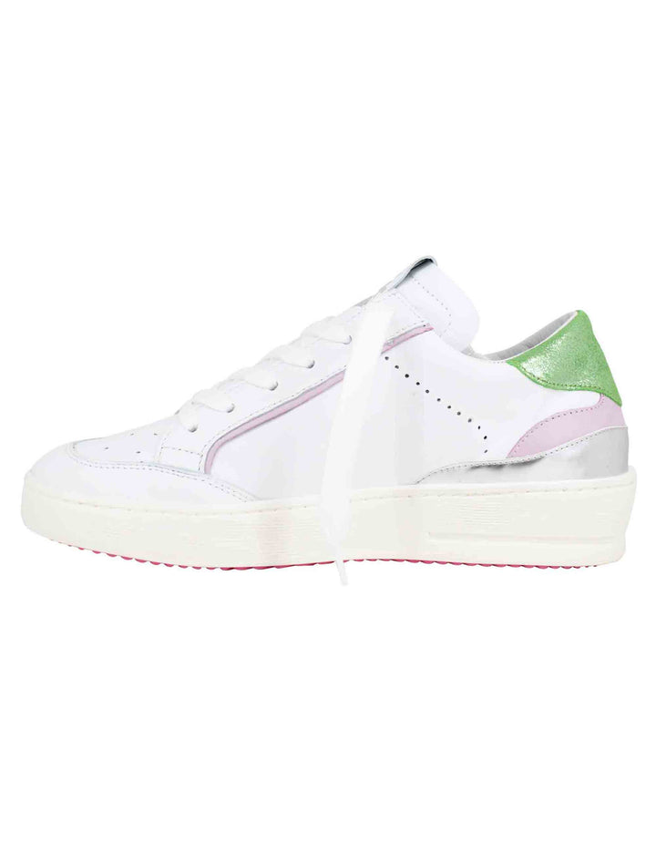 Spatarella Sneakers donna in pelle bianca con riporti in pelle argento Vendita