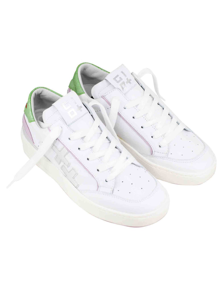 Spatarella Sneakers donna in pelle bianca con riporti in pelle argento Vendita
