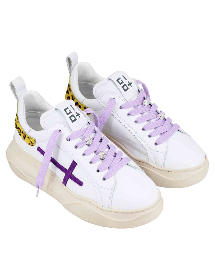 Spatarella Sneakers donna in pelle bianca con riporti in contrasto Promozione