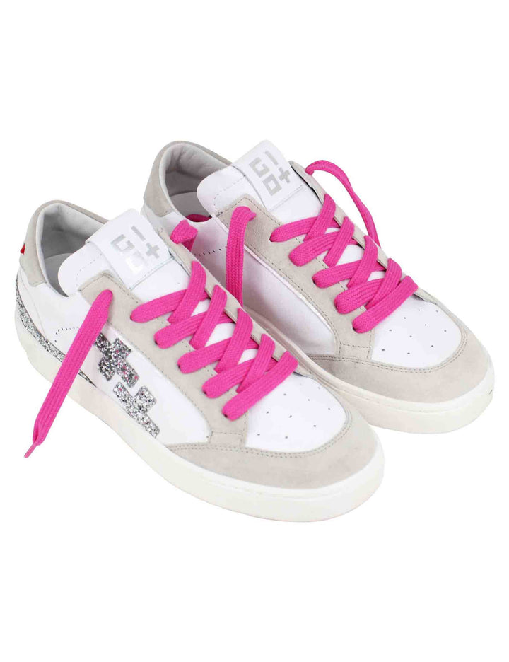 Spatarella Sneakers donna in pelle bianca con riporti in glitter argento Spedizione Gratuita