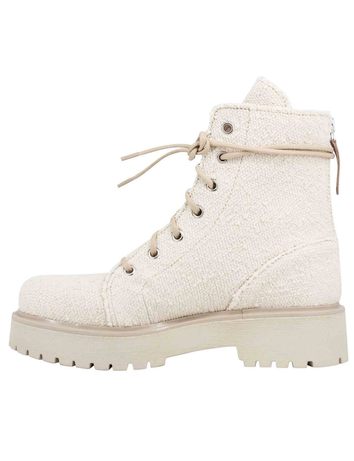 Spatarella Stivaletti anfibi donna in tessuto beige con zip posteriore Promozione Limitata