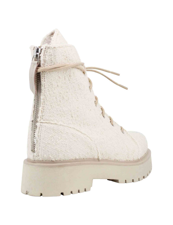 Spatarella Stivaletti anfibi donna in tessuto beige con zip posteriore Promozione Limitata