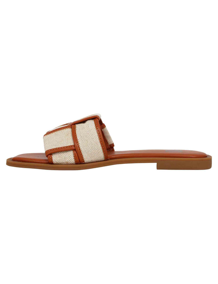 Spatarella Sandali flat donna in eco pelle cuoio intrecciato con tessuto a contrasto Desa Sottocosto