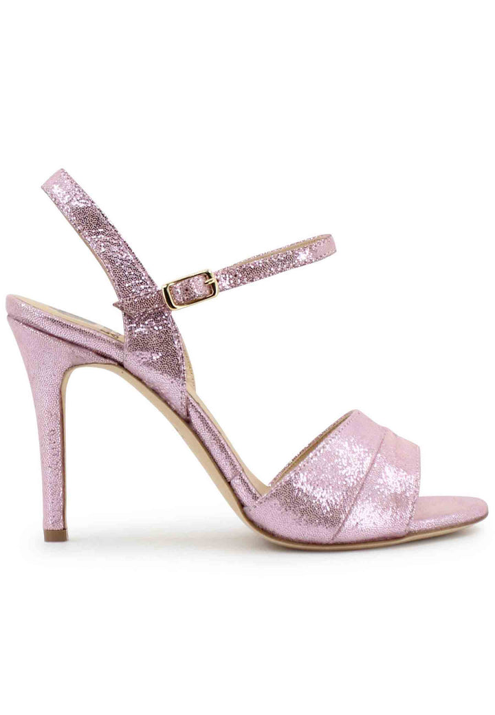 Spatarella Sandali donna in pelle laminata rosa con tacco alto e cinturino alla caviglia Sconto
