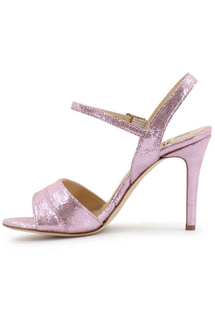 Spatarella Sandali donna in pelle laminata rosa con tacco alto e cinturino alla caviglia Sconto