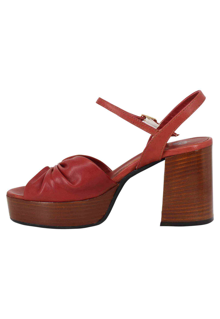 Spatarella Sandali donna in pelle mattone con tacco e plateau in cuoio Economico