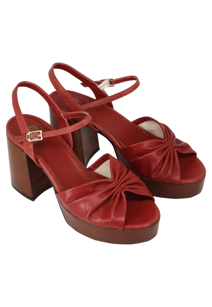 Spatarella Sandali donna in pelle mattone con tacco e plateau in cuoio Economico
