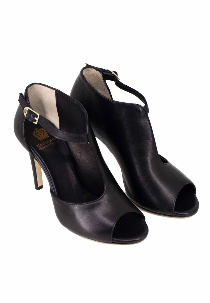 Spatarella Sandali donna in pelle nera con cinturino e tacco alto Outlet