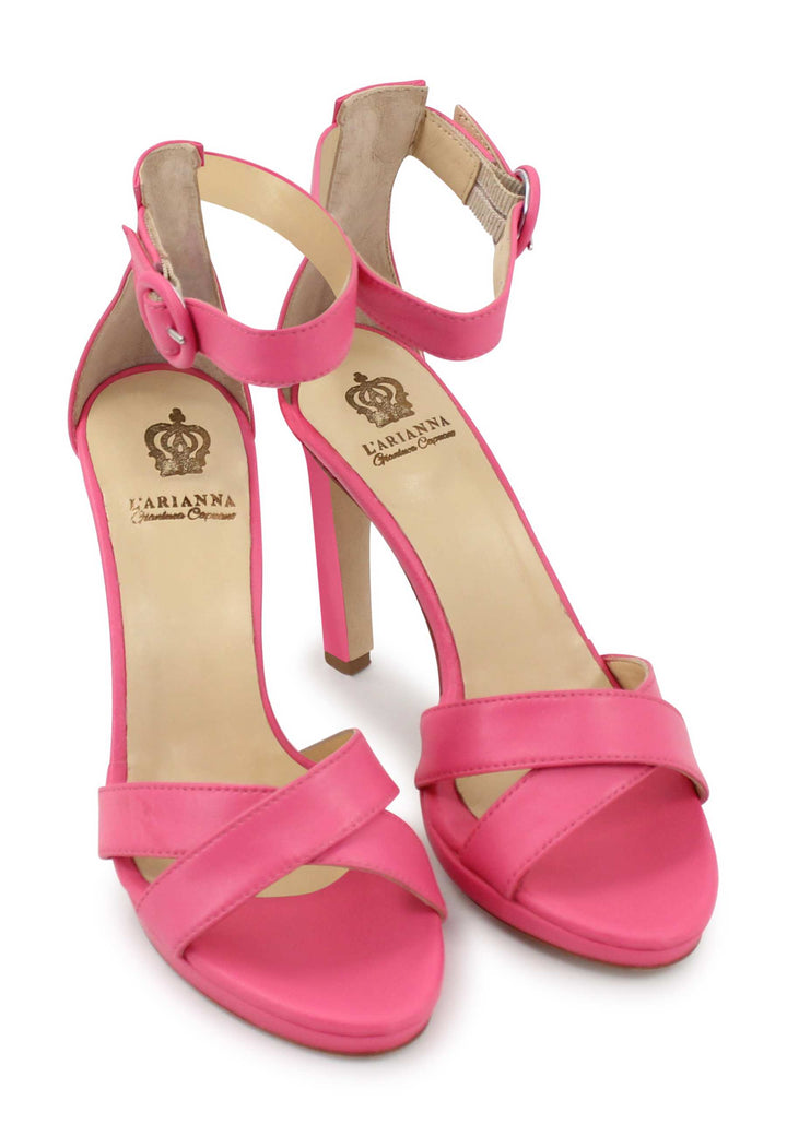 Spatarella Sandali donna in pelle rosa con tacco alto e cinturino alla caviglia In Vendita