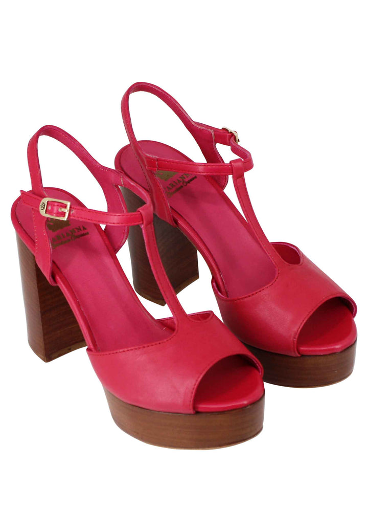Spatarella Sandali donna in pelle rossa con cinturino tacco alto e plateau Offerte