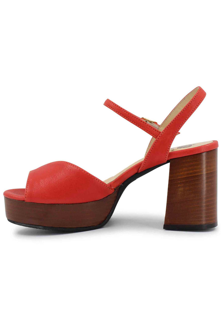 Spatarella Sandali donna in pelle rosso con cinturino e tacco e plateau in cuoio Vendita Calda