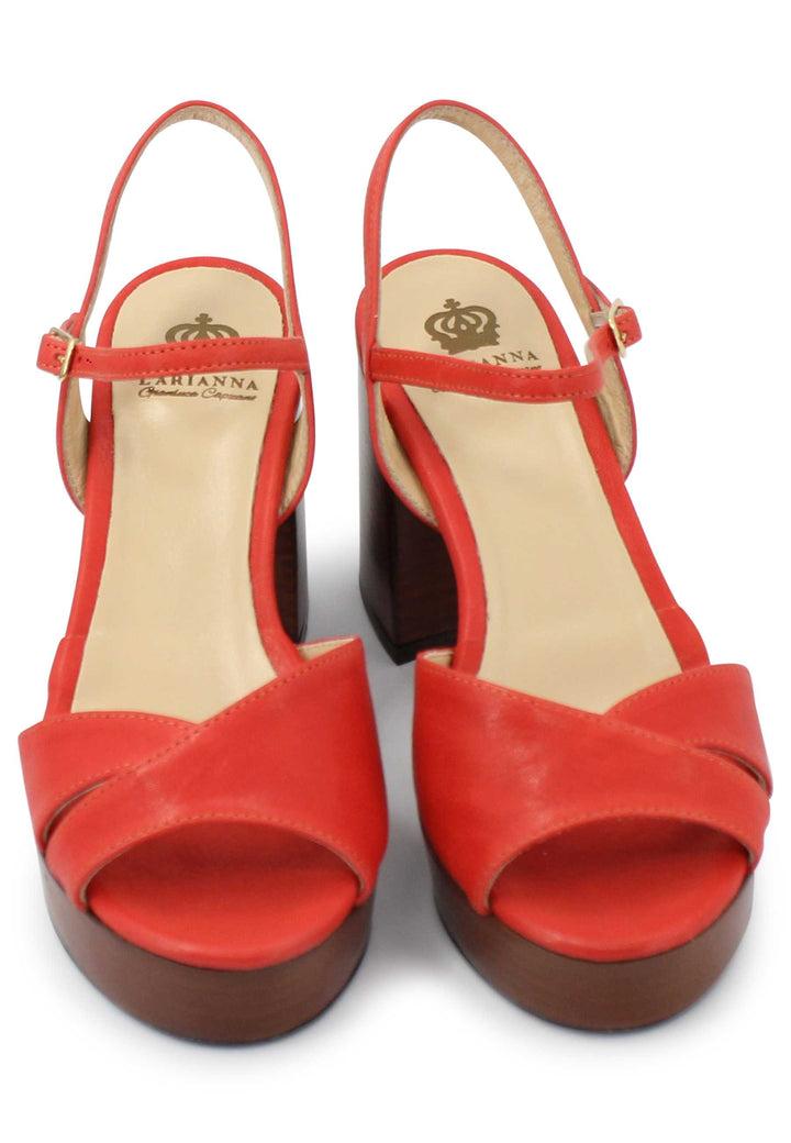 Spatarella Sandali donna in pelle rosso con cinturino e tacco e plateau in cuoio Vendita Calda