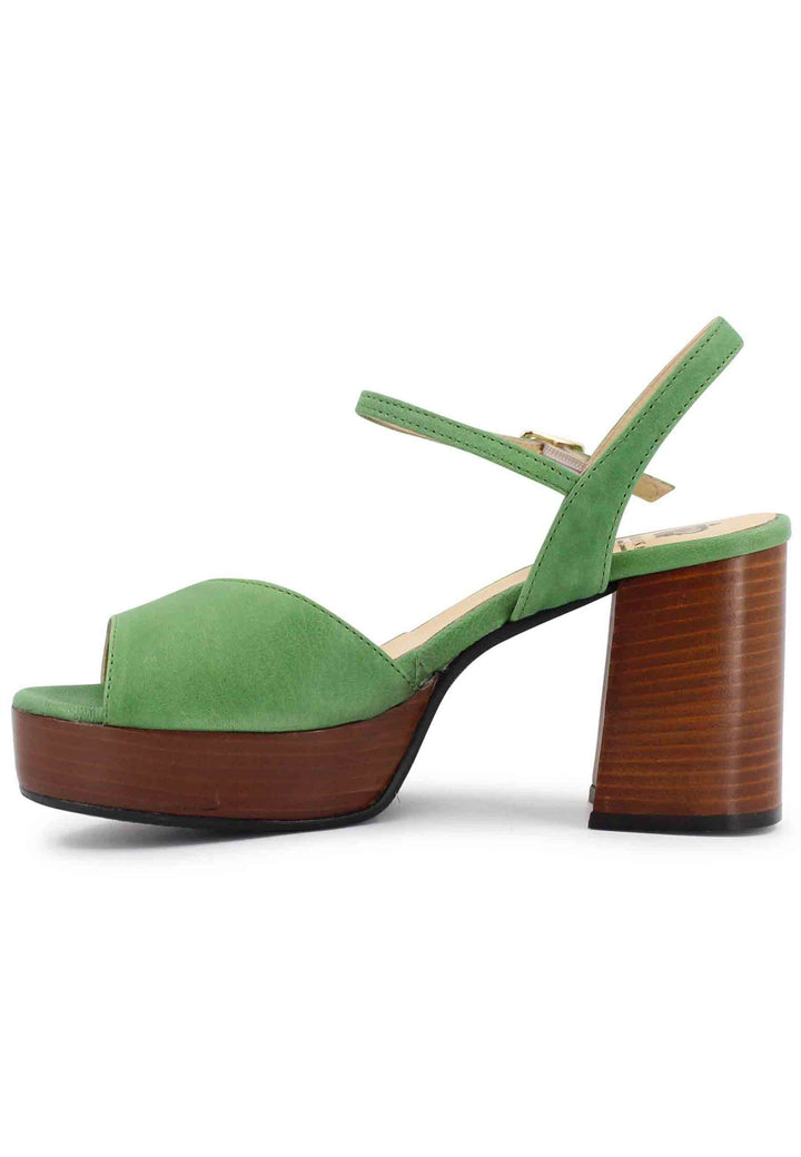 Spatarella Sandali donna in pelle verde con cinturino e tacco e plateau in cuoio Saldi Di Fabbrica