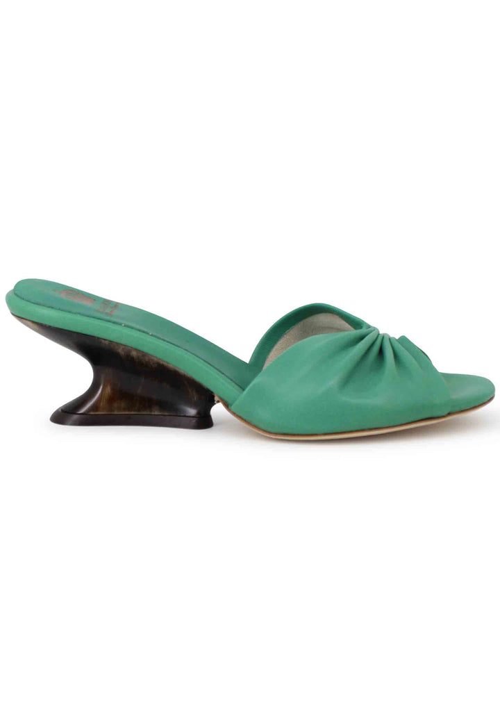 Spatarella Sandali donna in pelle verde con zeppa bassa Vendite Flash
