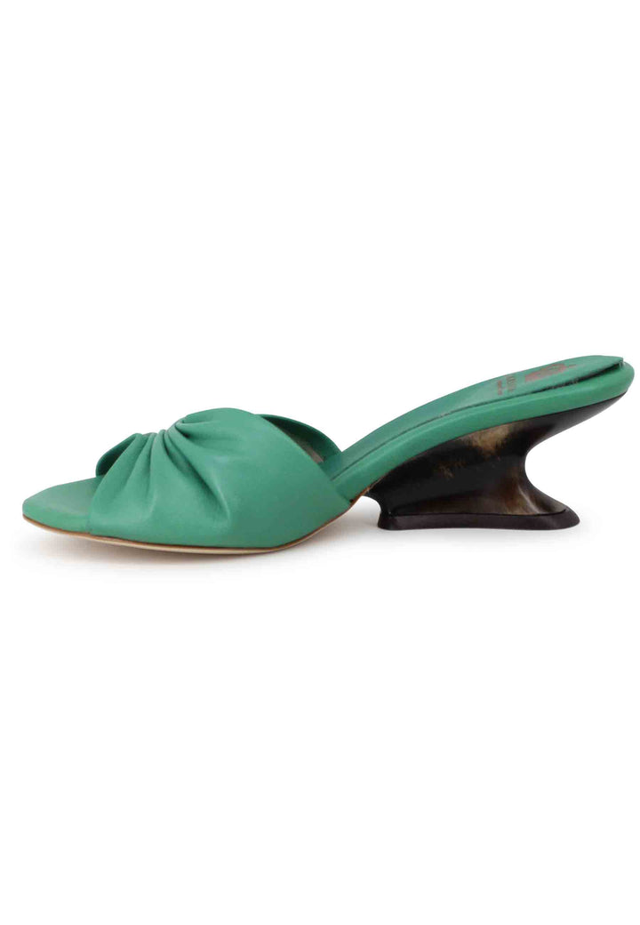 Spatarella Sandali donna in pelle verde con zeppa bassa Vendite Flash