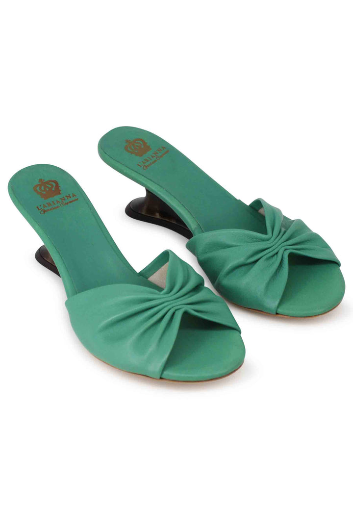 Spatarella Sandali donna in pelle verde con zeppa bassa Vendite Flash