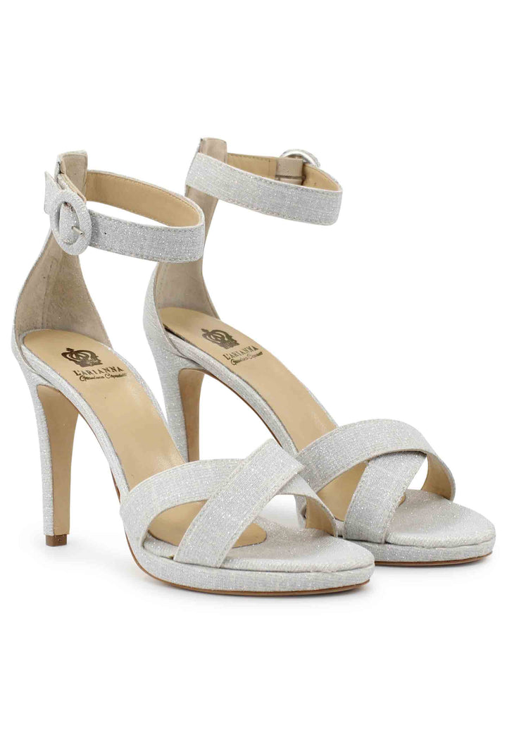 Spatarella Sandali donna in tessuto off white con tacco alto e cinturino alla caviglia Negozio