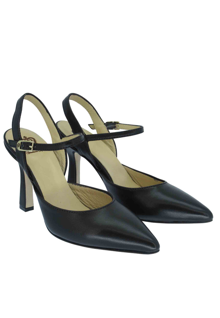 Spatarella Sandali donna pelle nera tacco alto con cinturini In Saldo