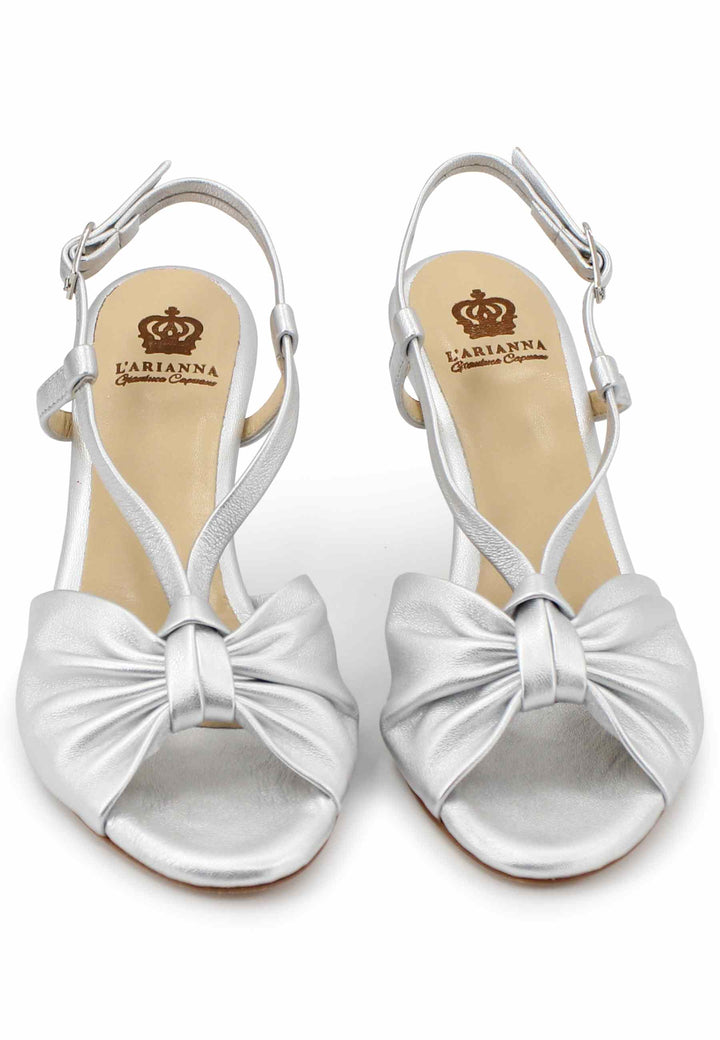 Spatarella Sandali slingback donna in pelle argento con suola in cuoio Nuova