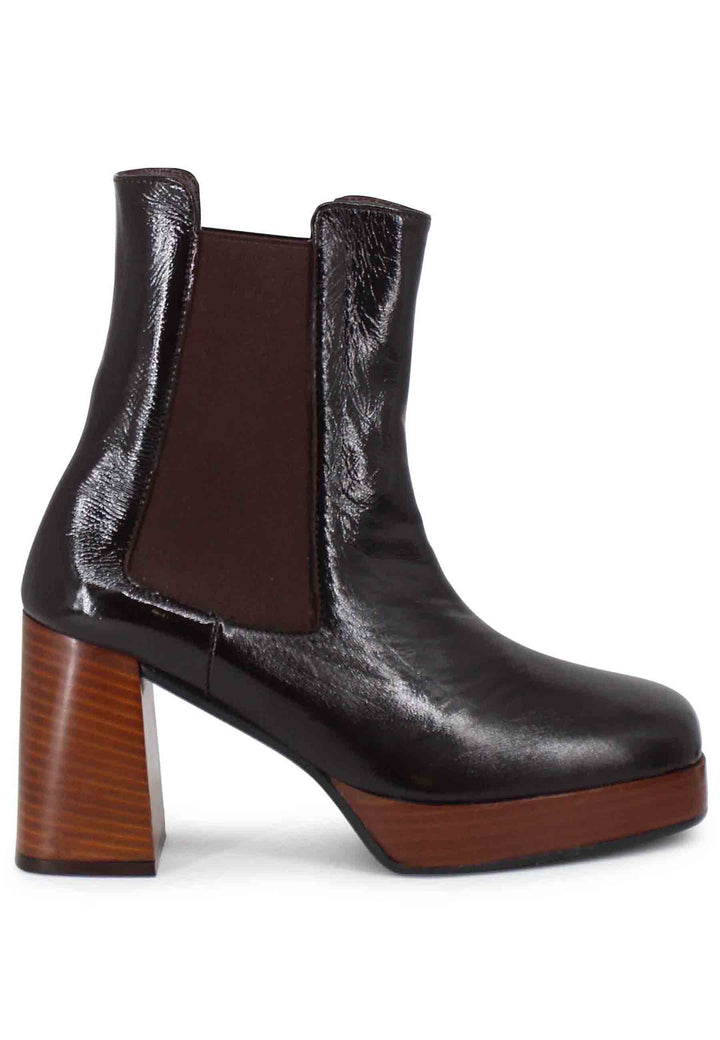 Spatarella Stivaletti beatles donna in pelle marrone con tacco e plateau