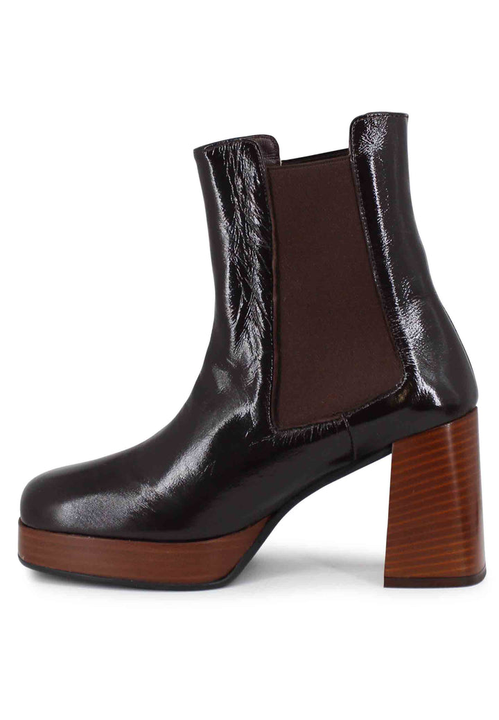 Spatarella Stivaletti beatles donna in pelle marrone con tacco e plateau Moda