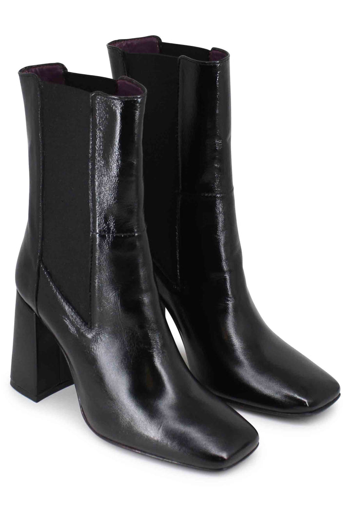 Spatarella Stivaletti beatles donna in pelle nera con tacco alto Spedizione gratuita