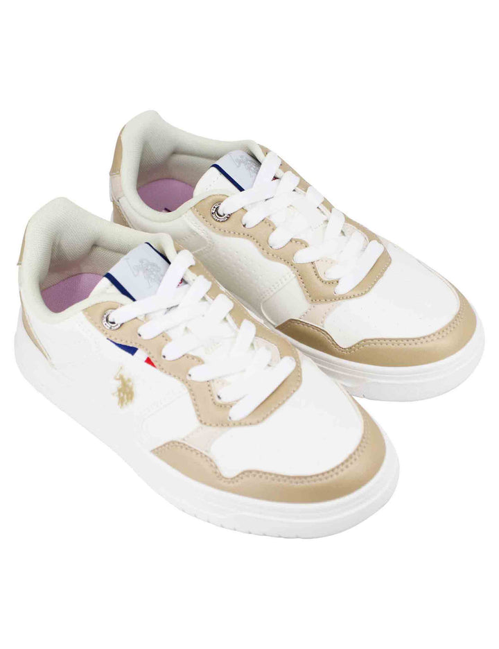 Spatarella Sneakers donna in eco pelle vintage bianco e bronzo Comprare a buon mercato