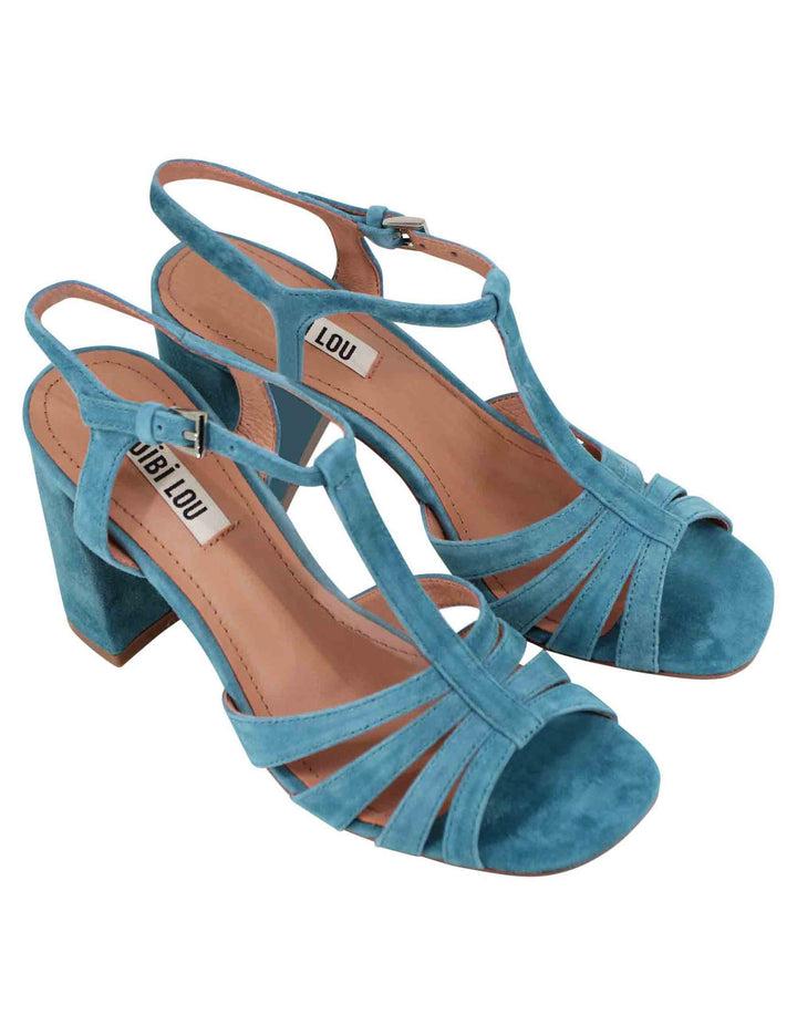 Spatarella Sandali donna slingback in camoscio turchese con tacco alto e punta quadra Azalea Grande vendita