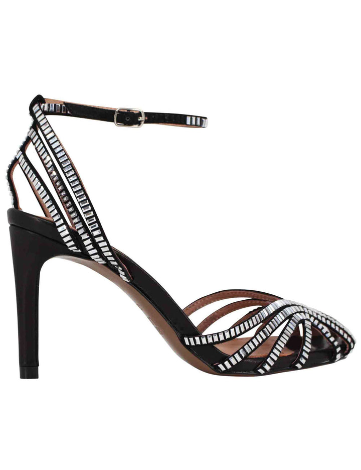Spatarella Sandali donna in camoscio nero con strass e cinturino alla caviglia tacco alto Sernik Fornitura limitata