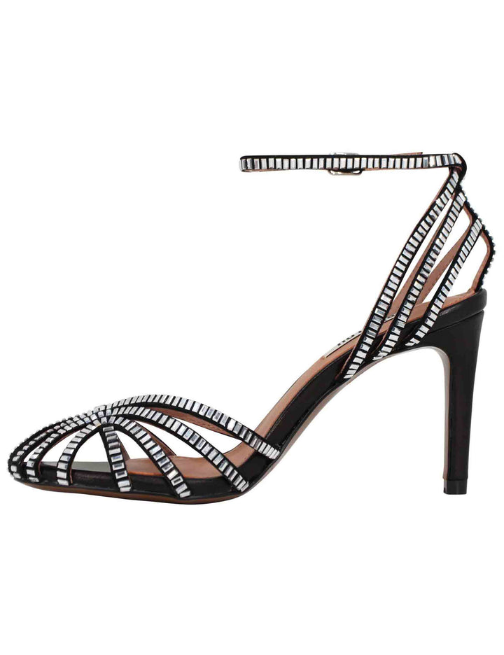 Spatarella Sandali donna in camoscio nero con strass e cinturino alla caviglia tacco alto Sernik Fornitura limitata