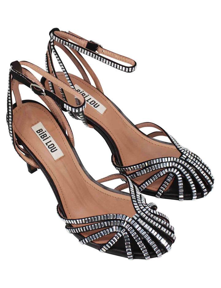 Spatarella Sandali donna in camoscio nero con strass e cinturino alla caviglia tacco alto Sernik Fornitura limitata