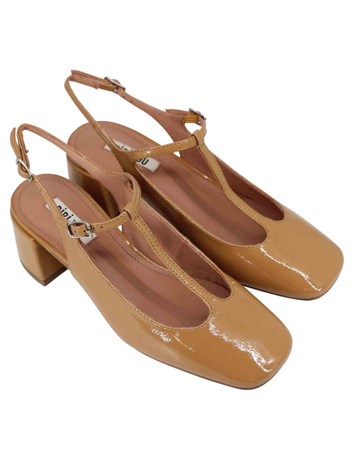 Spatarella Decollete slingback donna in vernice cammello con doppio cinturino Mignon Shopping online